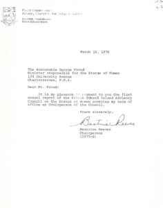 Image of a letter of transmittal from the 1976 Advisory Council on the Status of Women