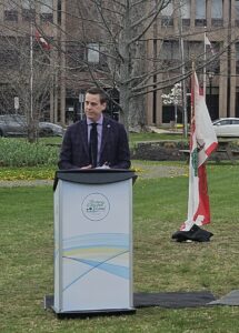 Premier Rob Lantz addresses the 2025 Walk in Silence for Victims of Family Violence, May 2025.