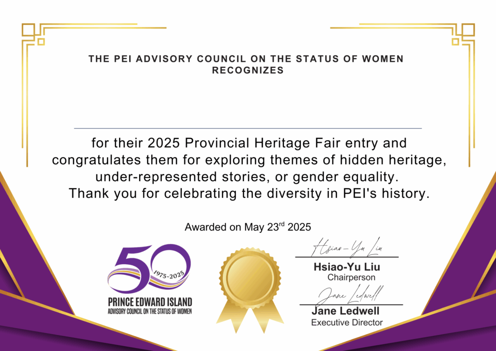 Heritage Fair recognition certificate for participants who explored hidden heritage or gender equality