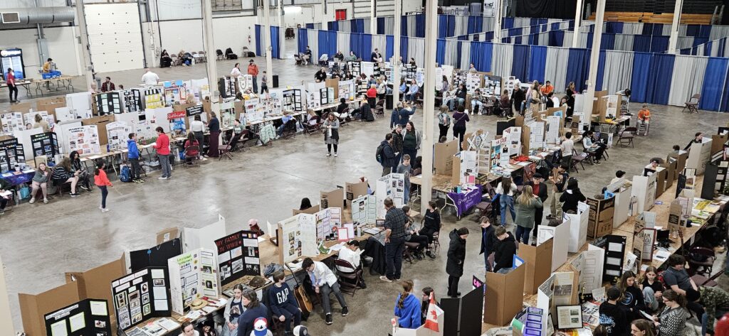 2025 Provincial Heritage Fair displays, seen from above.