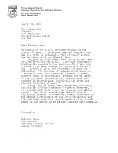 Typewritten letter from April 30, 1984, PEI Advisory Council on the Status of Women