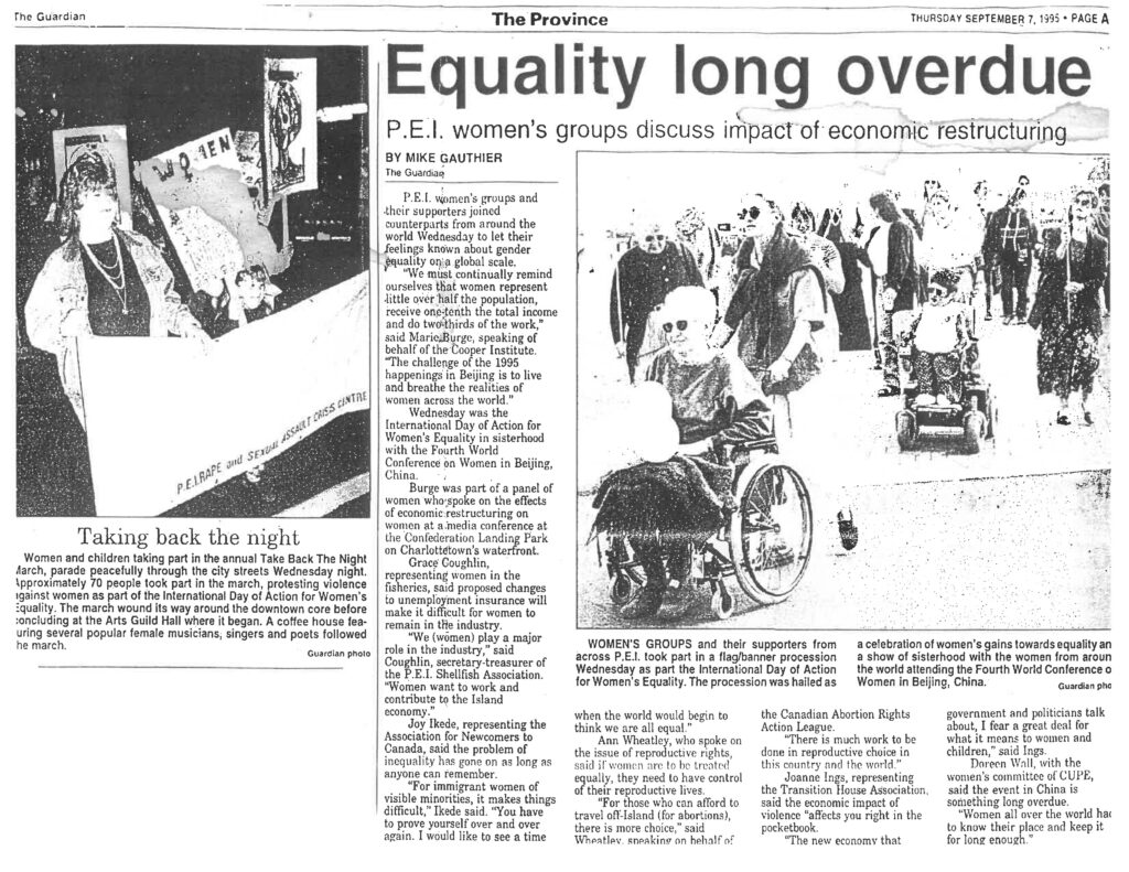 Clipping from 1995 Take Back the Night PEI