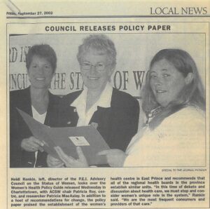 2002 news photo from launch of women's health policy guide