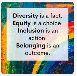 Image: Diversity is a fact. Equity is a choice. Inclusion is an action. Belonging is an outcome.